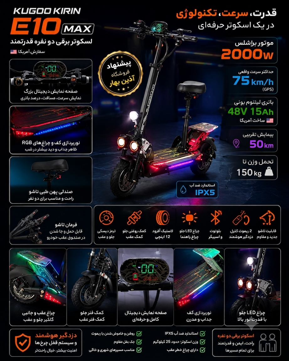 kugoo-kirin-e10-max-electric-scooter اسکوتر برقی KUGOO KIRIN E10 MAX